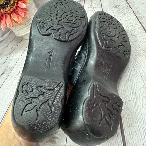 clarks clog mule sz 7.5 leather upper navy casual comfort - Picture 5 of 7